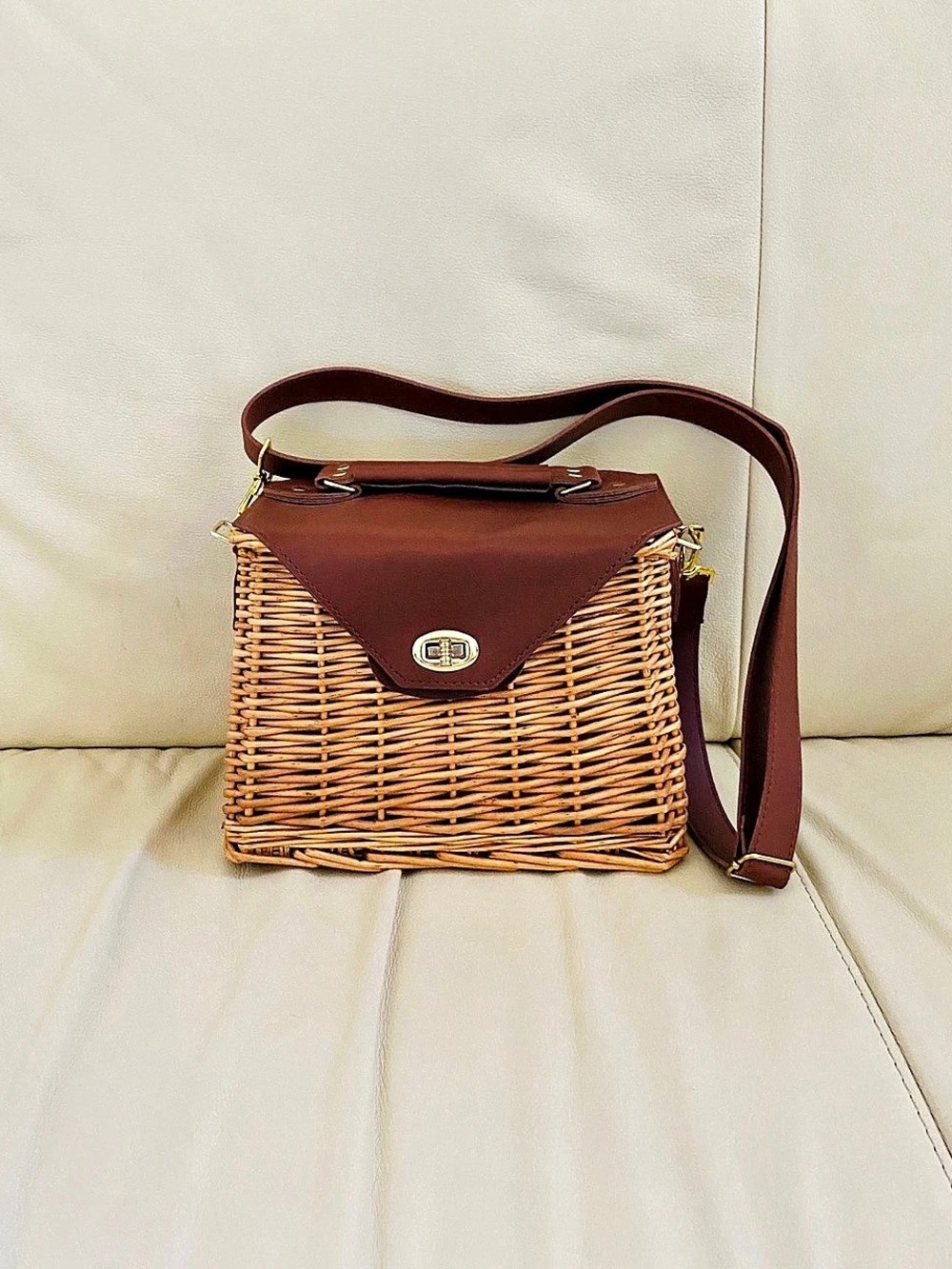 Wicker Crossbody Bag in Brown & Tan Like New